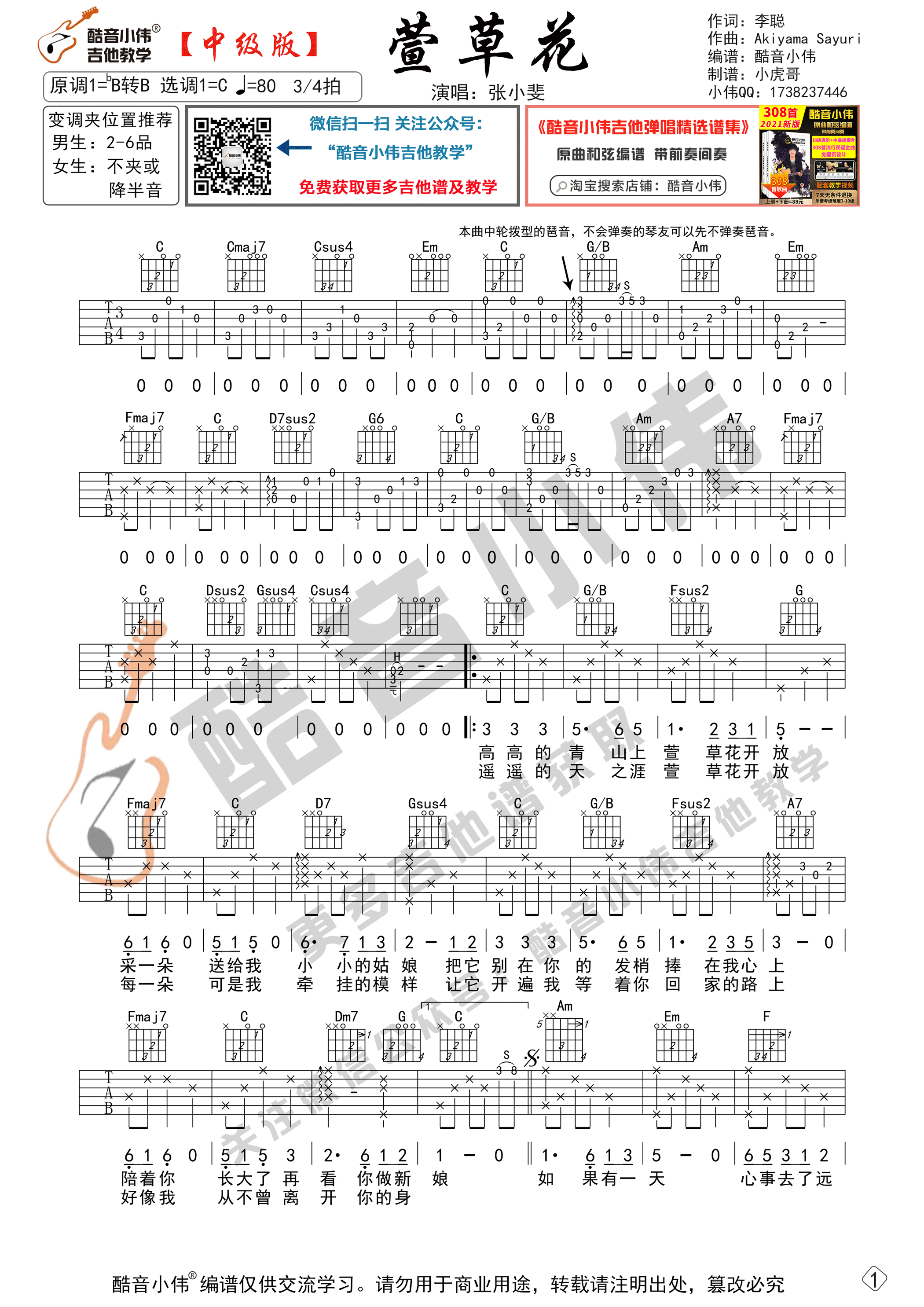 萱草花吉他伴奏图片